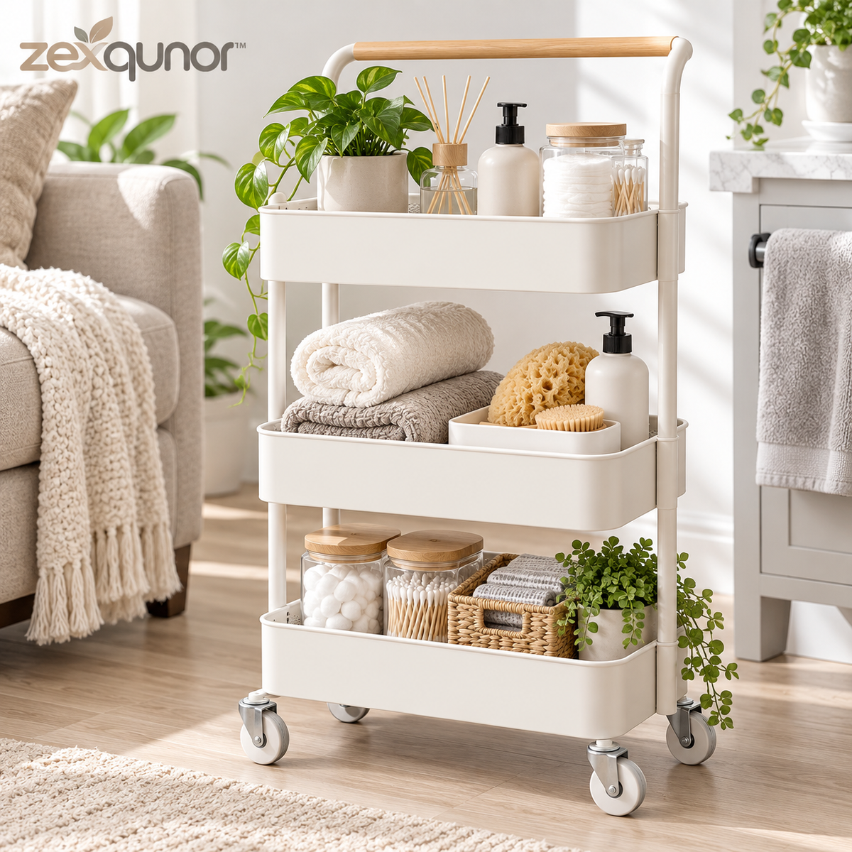 zexqunor™ 3-Tier Rolling Storage Cart