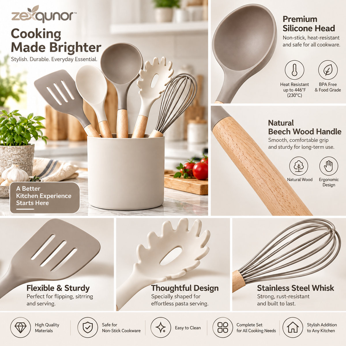 zexqunor™ Modern Kitchen Utensil Holder Set