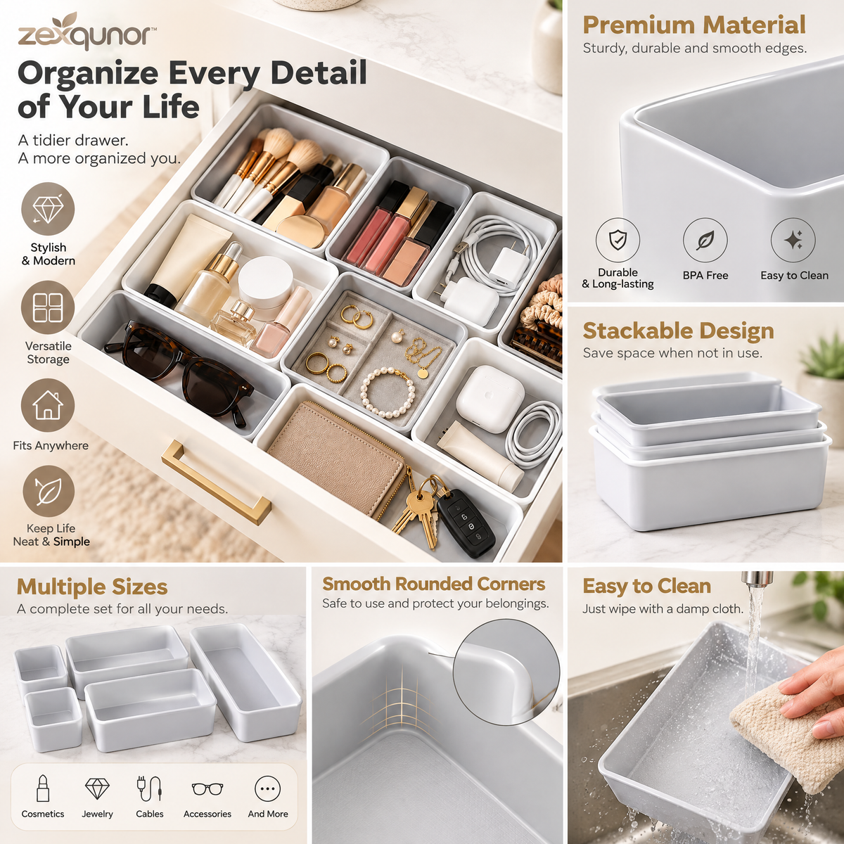 zexqunor™ Modular Drawer Organizer Set