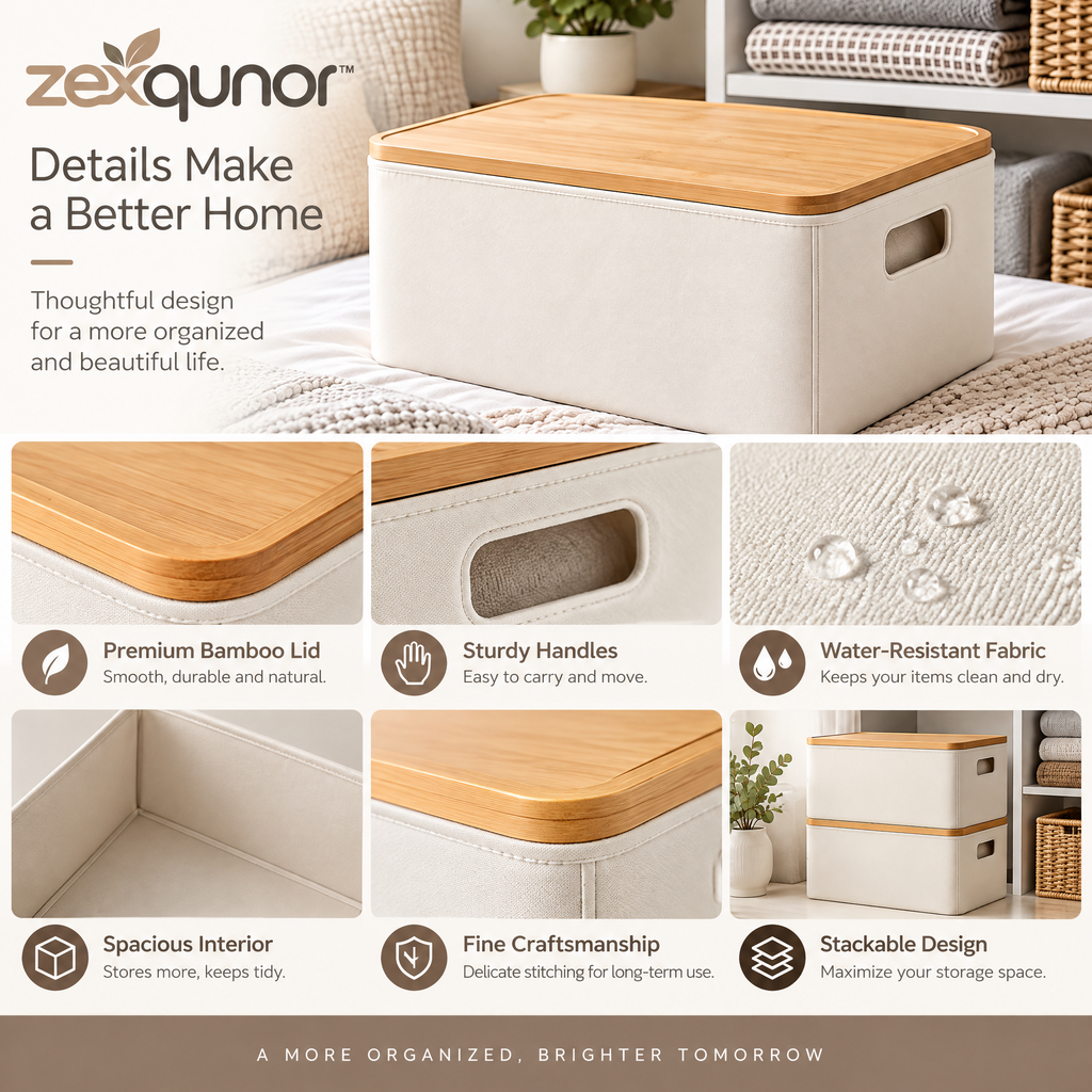 zexqunor™ Bamboo Lid Storage Box