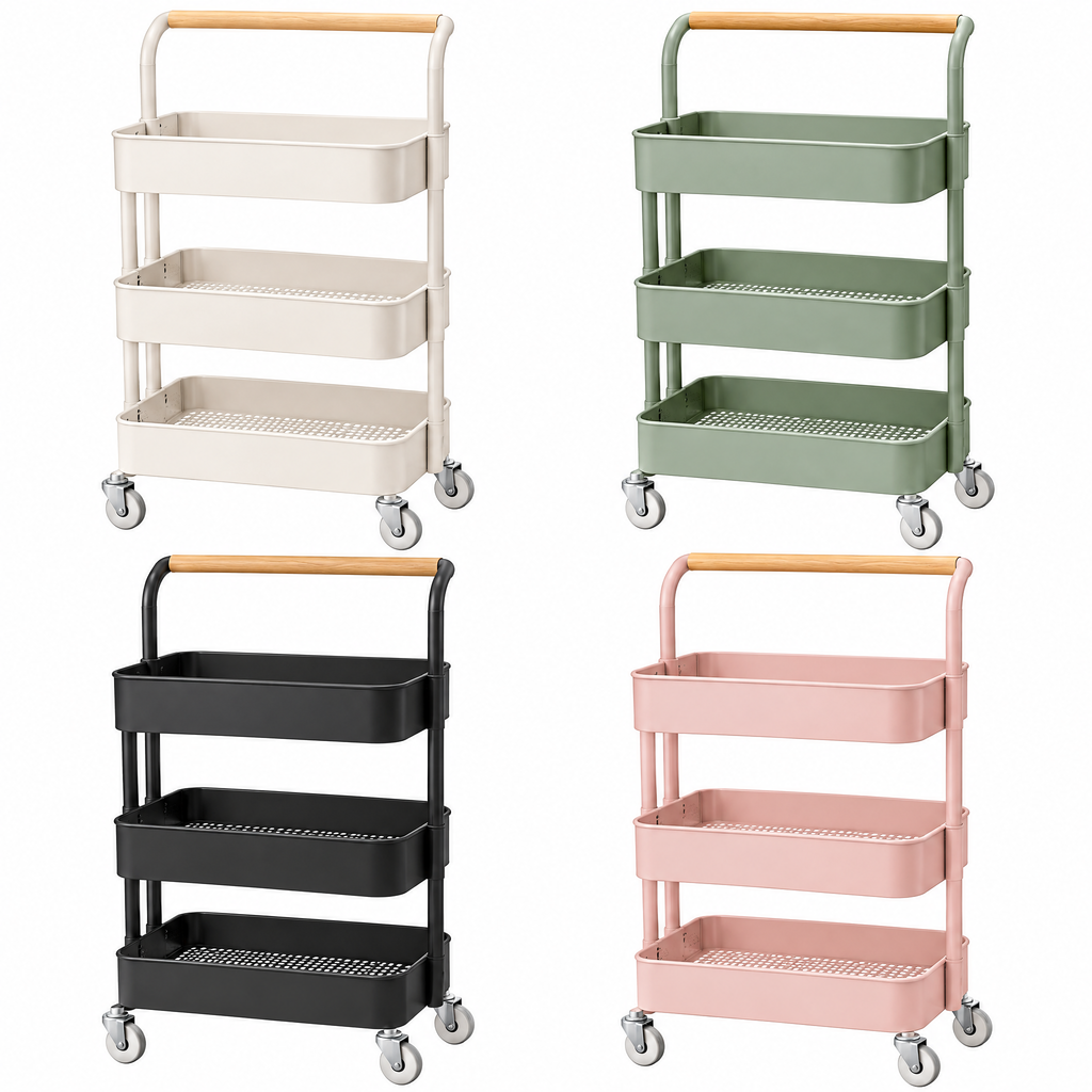zexqunor™ 3-Tier Rolling Storage Cart